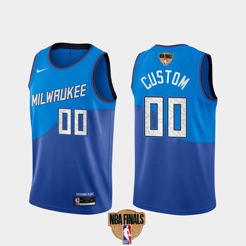 Men's Milwaukee Bucks Customized 2021 NBA Finals Blue City Edition Stitched Jersey